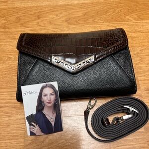 Brighton Black and Brown Clutch with Crocodile Embossed Flap
